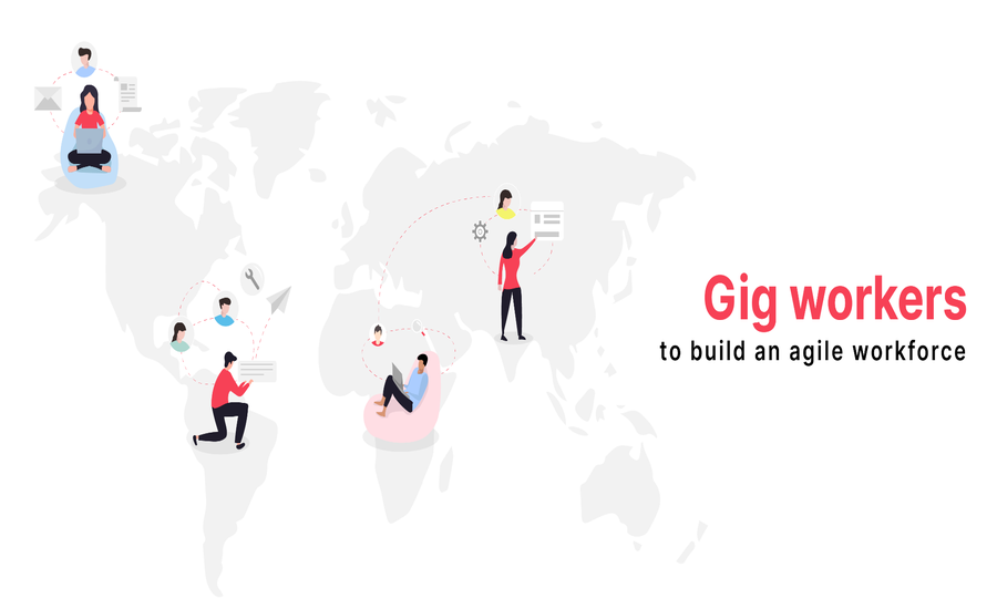 Global gig workers collaborating remotely for an agile workforce
